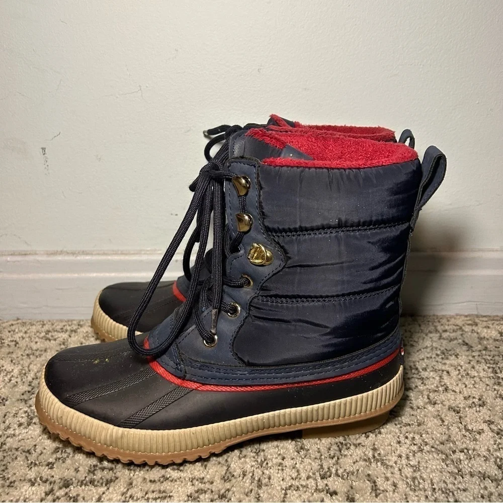 Tommy Hilfiger Mica Brogue Navy Blue & Red Ankle Lace Up Winter Boots Size 6